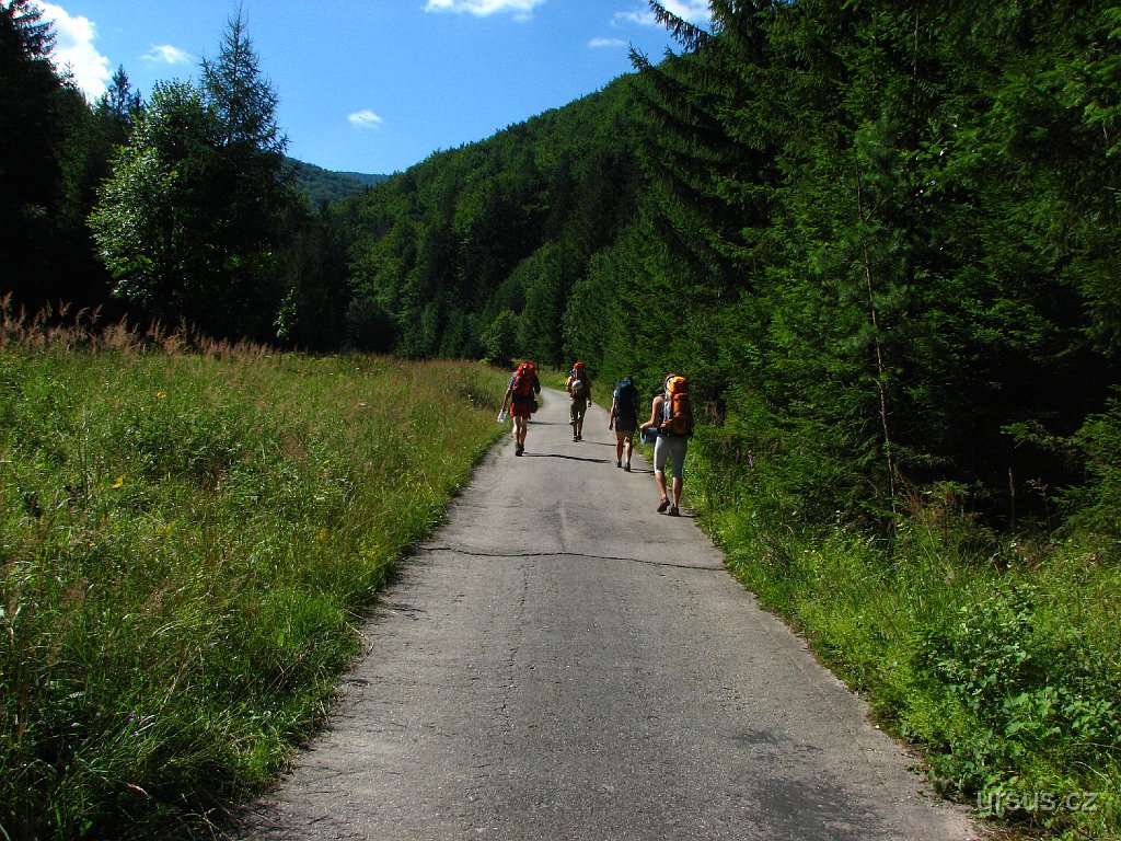 2.JPG - Hned ráno vybalujeme věci, auto necháváme na tábořišti a vyrážíme vstříc vedru a hovadům (odborně - ovádi) po žluté značce do nitra Strážovských vrchů.